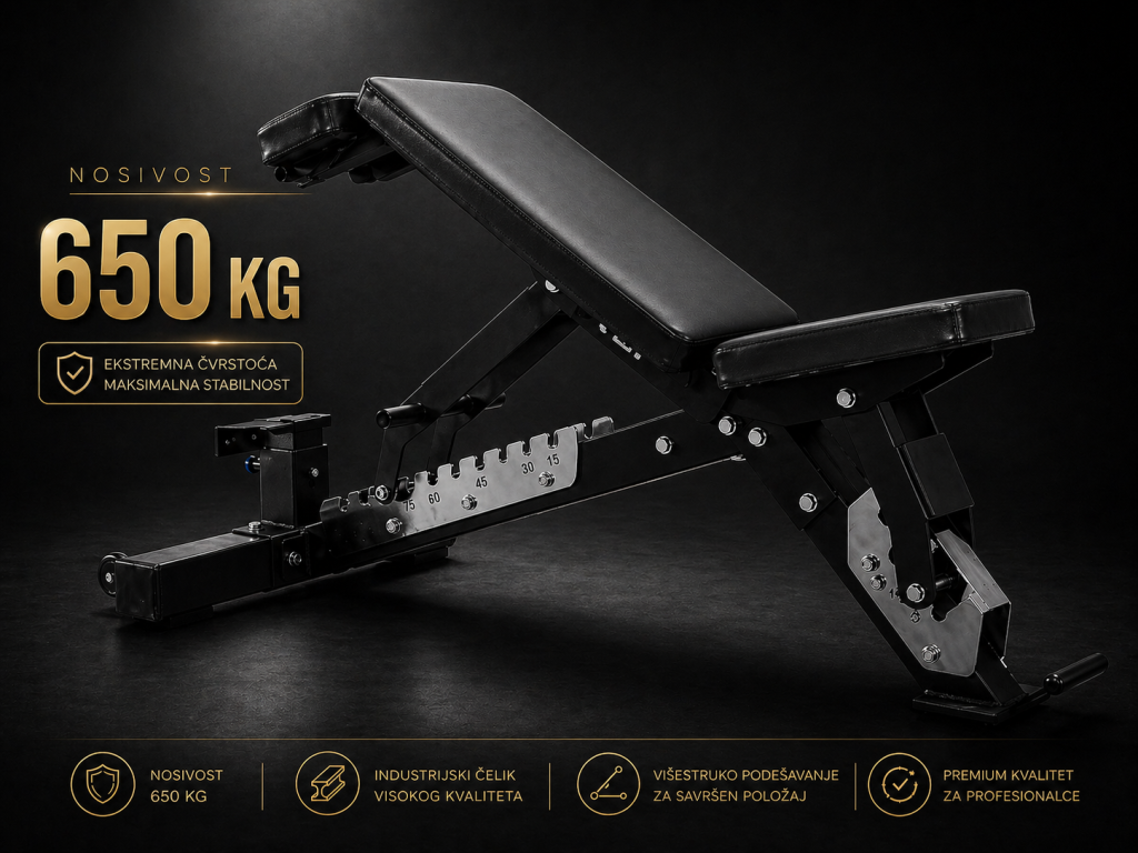 Podesiva klupa heavy duty 650 kg trostruko podesiva premium