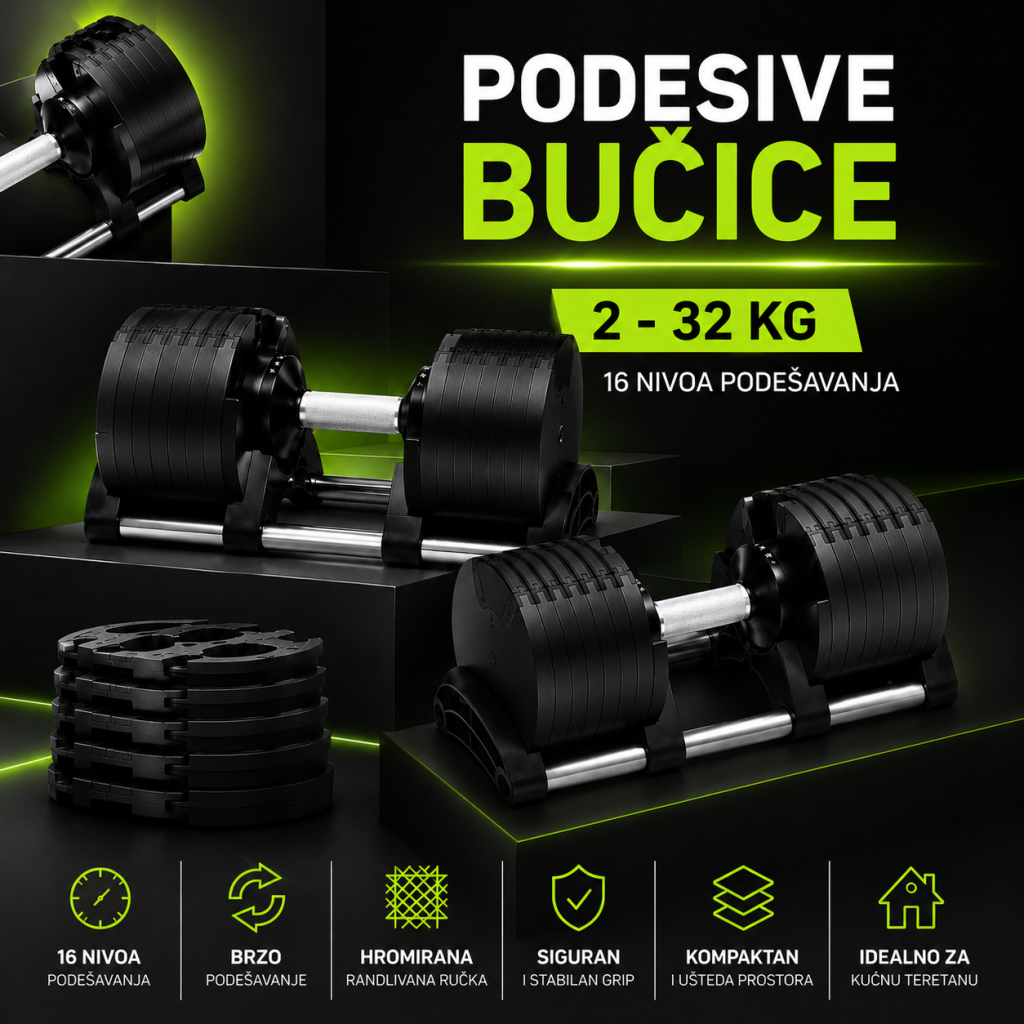 Premium podesive bučice 2 - 32 kg sa 16 nivoa podešavanja