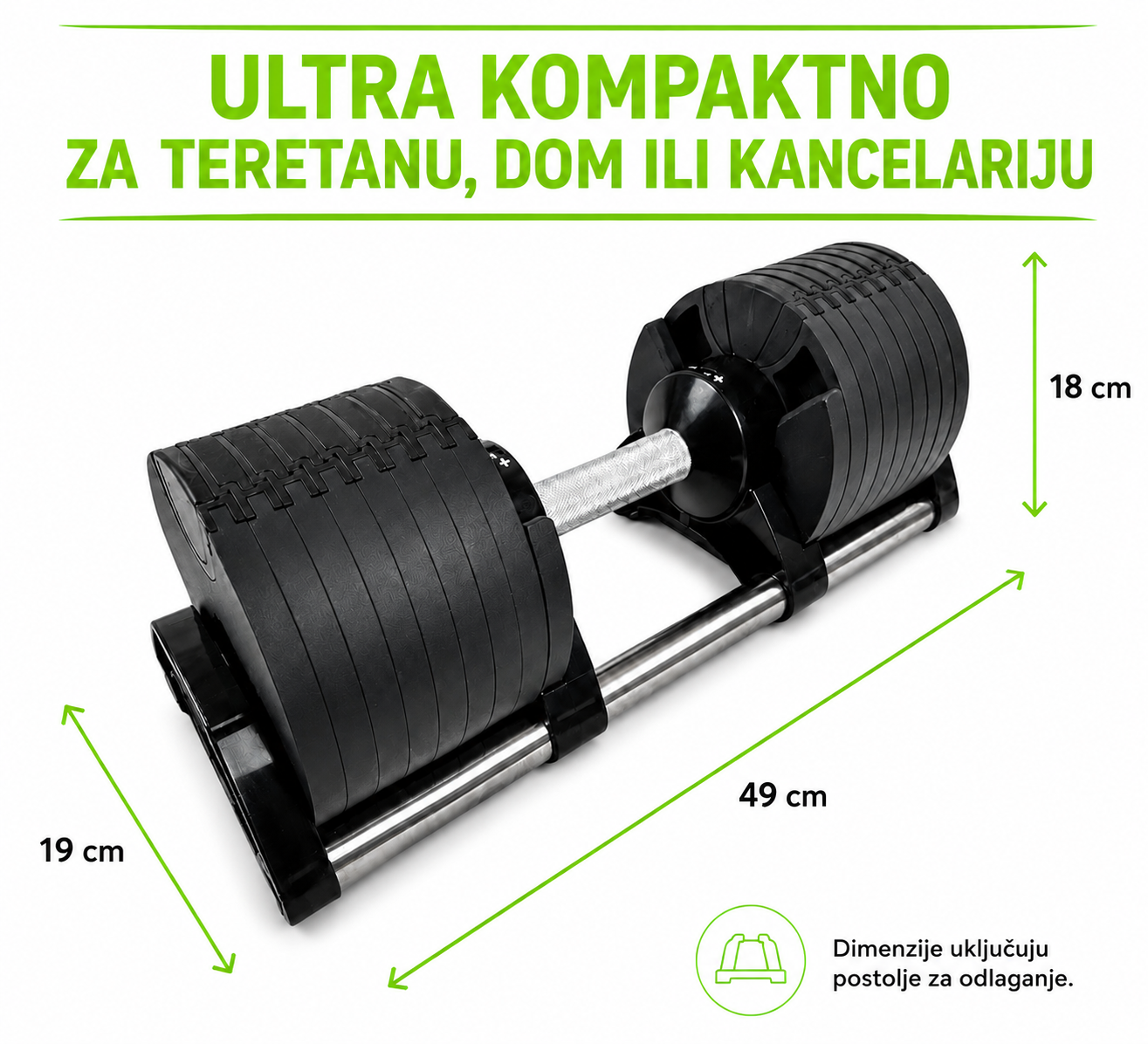 Kompaktne dimenzije premium podesivih bučica 2 - 32 kg