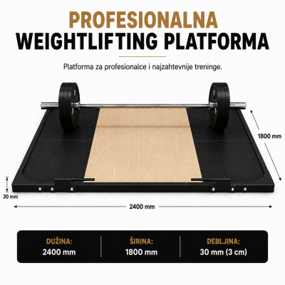 Dimenzije platforme za olimpijsko dizanje tegova 240 × 180 cm, debljina 3 cm